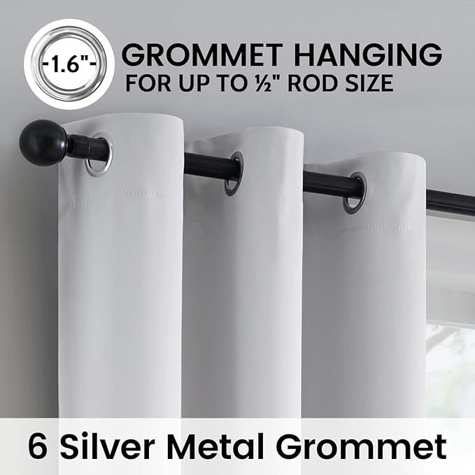 SimpleHome 100% Blackout Curtains for Bedroom,Thermal Insulated White Grommet Window Drapes Room Darkening Curtains for Living Room with Black Back,38 x 84 Inch,2 Panels