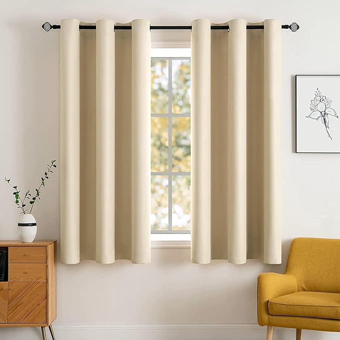 MIULEE 63" Long Room Darkening Curtains Thermal Insulated Drapes Solid Window Treatment Set Grommet Top Light Blocking Blackout Curtain for Living Room/Bedroom 2 Panels Cream Beige
