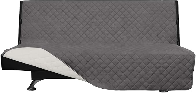 Easy-Going Futon Sofa Slipcover Reversible Sofa Cover Armless Cover Furniture Protector Couch Cover Water Resistant Pets, Kids, Children, Dog, Cat Gray/Ivory