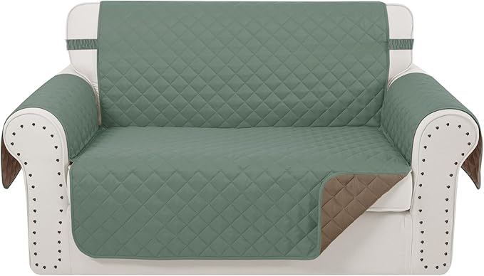 Reversible Loveseat Sofa Covers Couch Cover Furniture Protector(Loveseat Small,Greyish Green/Taupe)