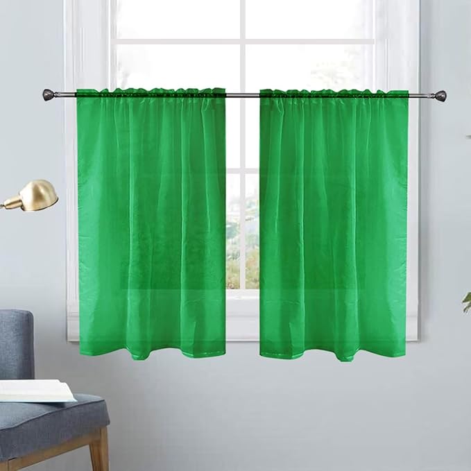 SpaceDresser Basic Rod Pocket Sheer Voile Window Curtain Panels Green 1 Pair 2 Panels 26 Width 30 Inch Long for Kitchen Bedroom Children Living Room Yard（Green，26Wx 30L）