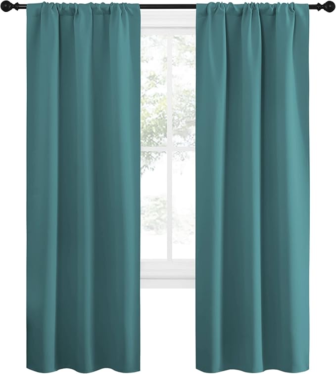 NICETOWN Blackout Curtains for Living Curtains, Three Pass Microfiber Noise Reducing Thermal Insulated Solid Rod Pocket Blackout Window Curtains for Kids Room (Sea Teal, 2 Panels, 34-inch x 72-inch)