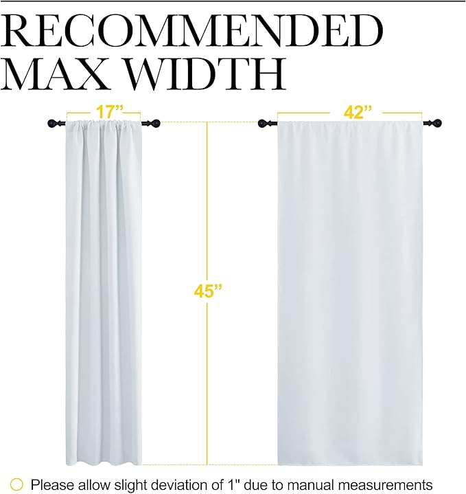 NICETOWN Greyish White Window Curtain Panels - Thermal Insulated Rod Pocket Room Darkening Curtain Sets for Bedroom (Platinum - Greyish White, 2 Panels, 42 in x 45 in (W x L))