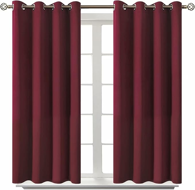 BGment Blackout Curtains for Bedroom - Grommet Thermal Insulated Room Darkening Curtains for Living Room, Set of 2 Panels (52 x 45 Inch, Burgundy)