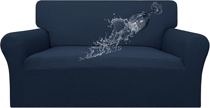 Easy-Going 100% Waterproof Oversized Loveseat Couch Cover, Dual Waterproof Sofa Cover, Stretch Jacquard Sofa Slipcover, Leakproof Furniture Protector for Kids, Pets, Dog and Cat, Dark Blue