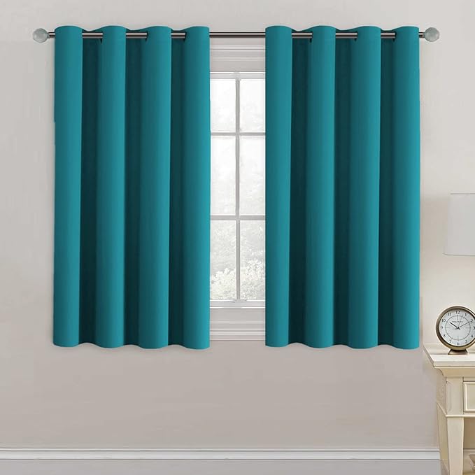H.VERSAILTEX Blackout Curtain for Living Room Small Window Kitchen Blackout Curtains 45 inch Length Energy Saving Solid Grommet Blackout Drape, One Panel, Turquoise Blue, 52" W x 45" L