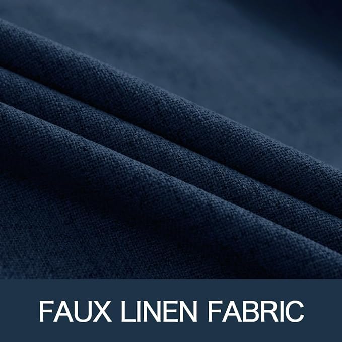 MIULEE 100% Blackout Linen Textured Curtains for Bedroom Solid Thermal Insulated Midnight Blue Grommet Room Darkening Curtains & Drapes Luxury Decor for Living Room Nursery 52 x 108 Inch (2 Panels)