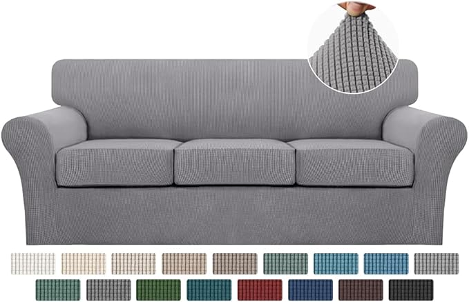 Turquoize 4 Piece Sofa Covers for 3 Cushion Couch Sofa Slipcover Soft Couch Cover for Dogs-Washable Sofa Furniture Covers with 3 Individual Cushion Covers, Feature Jacquard Fabric(Dove)