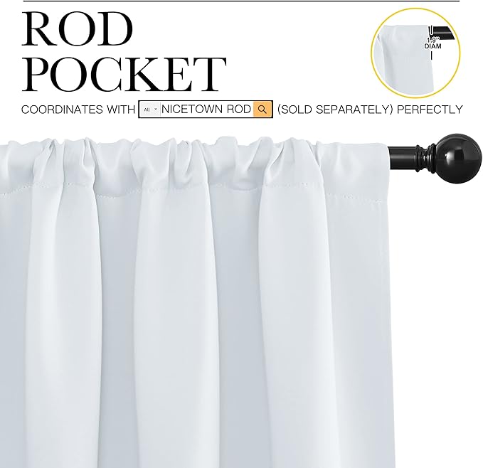 NICETOWN Greyish White Window Curtain Panels - Thermal Insulated Rod Pocket Room Darkening Curtain Sets for Bedroom (Platinum - Greyish White, 2 Panels, 42 by 54)
