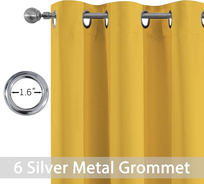 Yakamok Blackout Curtains Room Darkening Thermal Insulated with Grommet Window Curtain for Bedroom, 38 x 54 inch,Mustard Yellow, 2 Panels