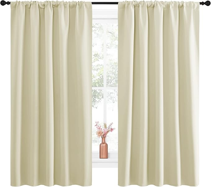 NICETOWN Blackout Curtains for Living Curtains, Room Darkening Curtains & Drapes for Kids Bedroom, Home Decoration Draperies (Beige, 52 in x 63 in (W x L), 2 PCs)