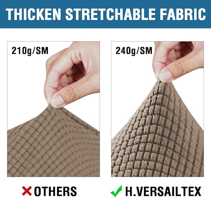 H.VERSAILTEX 3 Piece Stretch Sofa Covers for 2 Cushion Sofa Couch Covers for Living Room Sofa (Base Cover Plus 2 Seat Cushion Covers) Thicker Jacquard Fabric (Large Sofa, Macchiato)