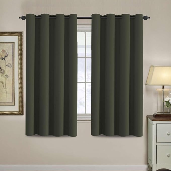 H.VERSAILTEX Blackout Curtain for Living Room Thermal Insulated Window Treatment Curtain Extra Long 63 inch Length Energy Saving Solid Grommet Top Blackout Drape, One Panel, Olive, 52" W x 63" L