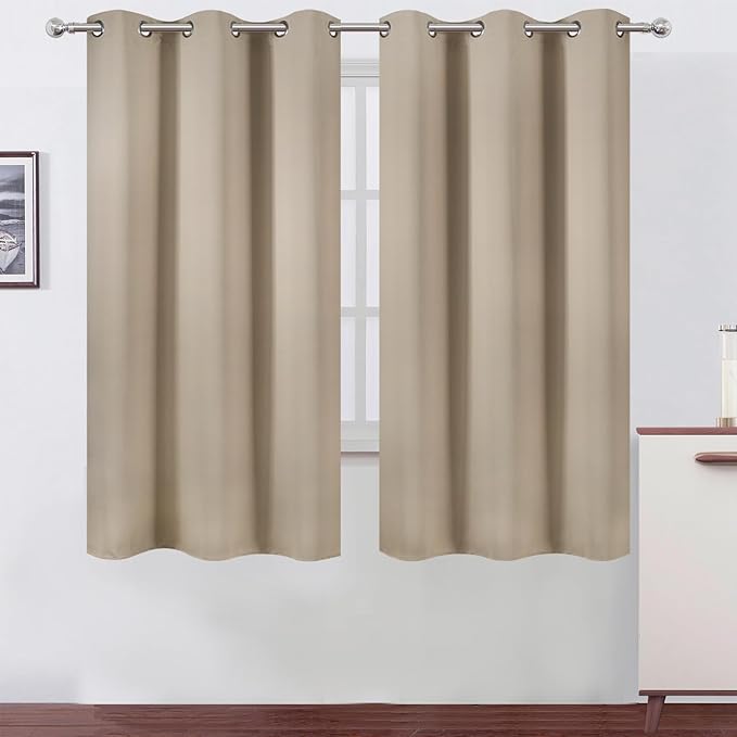 LEMOMO Khaki Thermal Blackout Curtains/38 x 63 Inch/Set of 2 Panels Room Darkening Curtains for Bedroom
