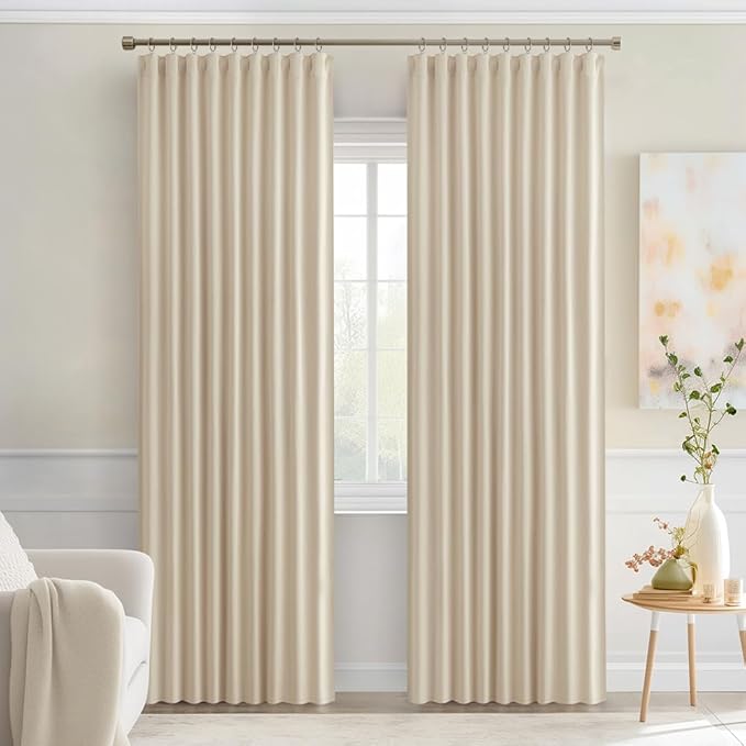 MIULEE Back Tab Cream Beige Curtains 84 Inch Length 2 Panels Set for Living Room Bedroom, Ivory Rod Pocket/Pinch Pleated Light Blocking Thermal Insulated Room Darkening Blackout Curtain 84 Inches Long