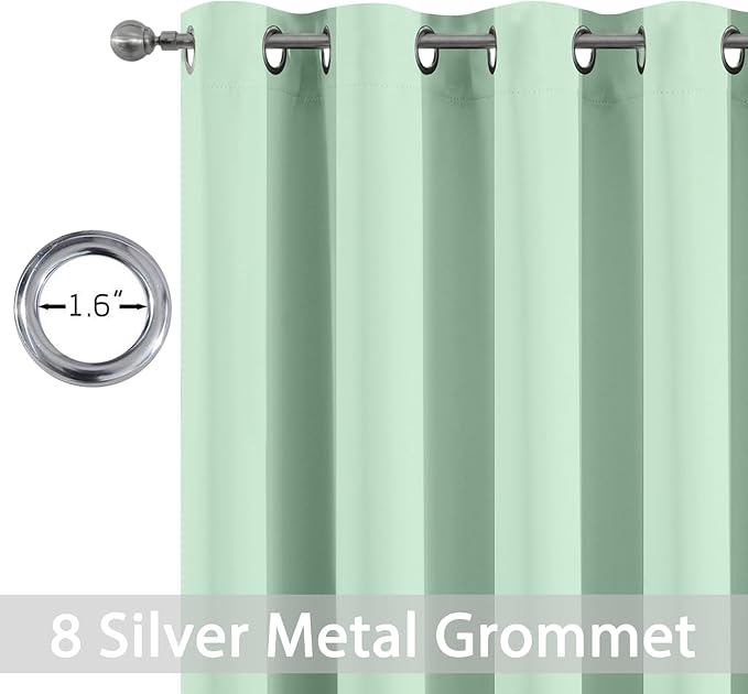 Yakamok Light Sage Green Blackout Curtains-Room Darkening Green Thermal Insulated Grommet Set of 2 Drapes for Bedroom Living Room, 52W x 72L, Light Sage,2 Panels