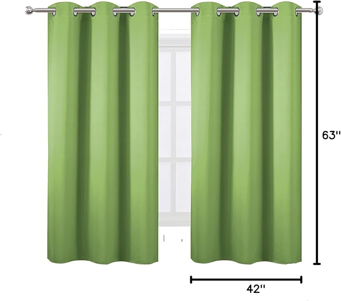 LEMOMO Light Green Bedroom Blackout Curtains for Living Room/42 x 63 Inch Long/Set of 2 Panels Thermal Insulated Fashion Boys Room Curtains