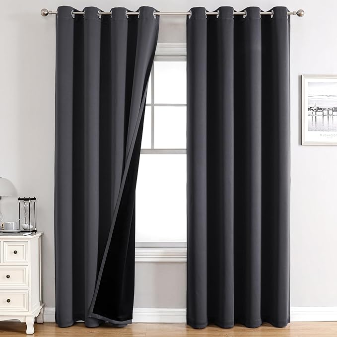 ChrisDowa 100% Blackout Curtains 120 inch Long for Bedroom with Black Liner, 2 Thick Layers Total Blackout Thermal Insulated Grommet Long Window Curtains 2 Panels Set (Dark Grey, 52 x 120 Inch)