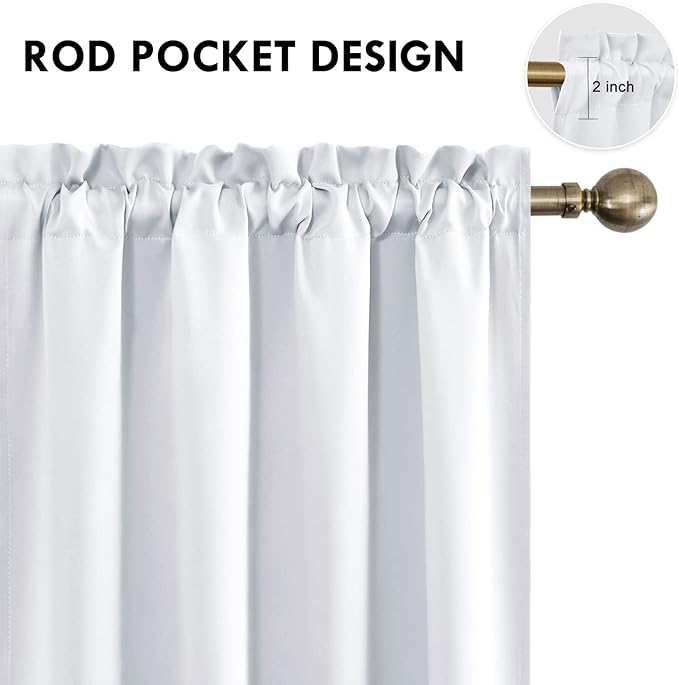 DWCN White Room Darkening Blackout Curtains - Thermal Insulated Privacy Energy Saving Window Curtain Drapes 52 x 45 inch Length, Set of 2 Bedroom Living Room Curtains