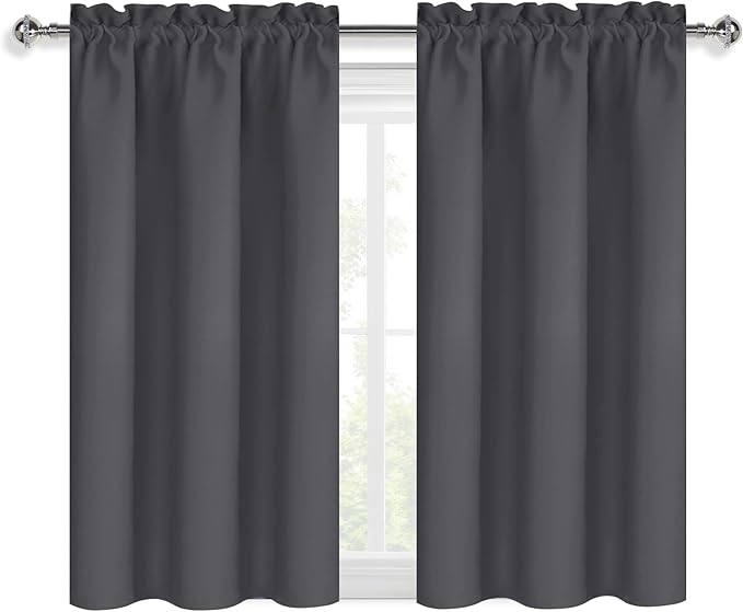 DWCN Kitchen Curtains for Small Windows 45 Inch Length 2 Panels Set, Solid Thermal Insulated Energy Saving Rod Pocket Window Treatment Curtains Blackout Drapes (W38 x L45 Inch, Dark Grey)