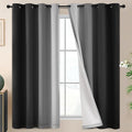 SimpleHome Ombre 100% Blackout Curtains for Bedroom 63 Inches Long, Black with White Liner Room Darkening Thermal Insulated Grommet Curtain/Drapes for Living Room,2 Panels Set