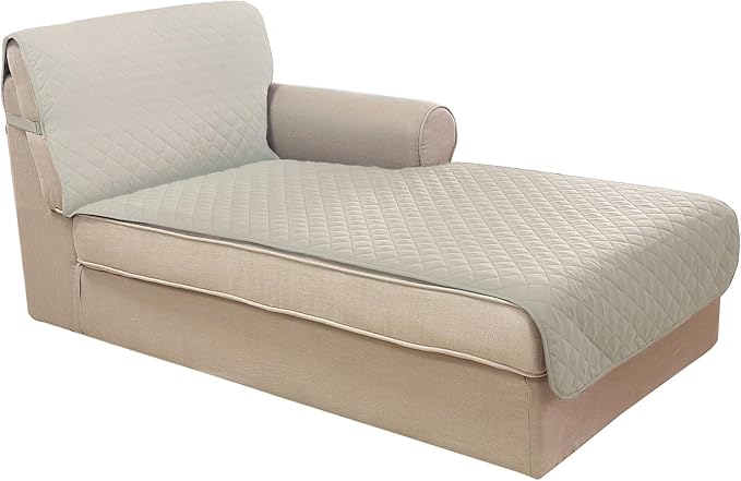 U-NICE HOME Sectional Couch Cover for Dogs Pets Chaise Lounge Reversible Sofa Cover Furniture Protector with Elastic Adjustable Strap, Beige