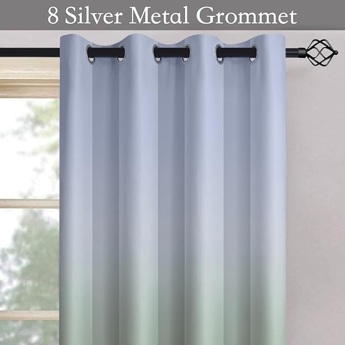 SimpleHome Ombre Room Darkening Curtains for Bedroom, Light Blocking Gradient Grey White to Sage Green Thermal Insulated Grommet Window Curtains/Drapes for Living Room,2 Panels, 52x84 inches Length