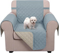 U-NICE HOME Reversible Oversized Chair Covers Quilted Water Repellent Pet Protectors with Elastic Straps(28''Armchair, Light Blue/Beige)