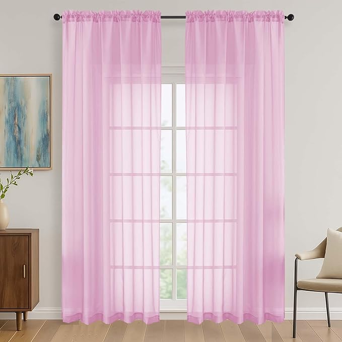 OVZME Light Pink Bedroom Curtains 2 Panel Sets 90 Inch Length, 59 Inch Extra Wide Light Filtering Light Weight Soft Window Treatment Panels for Study Room Living Room Guest Room, 59Wx90L Inches