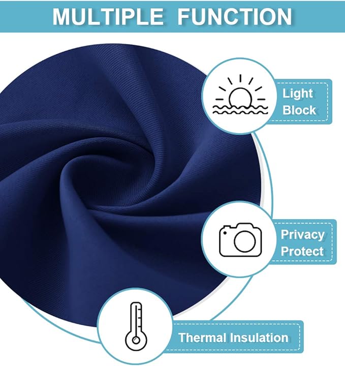 RYB HOME Blackout Curtains for Bedroom Living Room 63 inches Long, Thermal Insulated Privacy Rod Pocket Drapes for Nursery Office Home Theater, Width 34 by Length 63, Marine Blue, 2 Panels