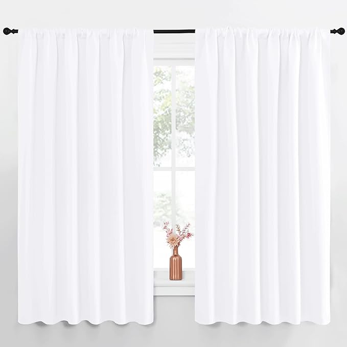 NICETOWN White Curtains, 50% Light Blocking Curtain Panels for Bedroom, Home Decoration Easy-Care Solid Rod Pocket Draperies/Drapes, Window Covering for Kitchen (2 Panels, 70 by 63, White)