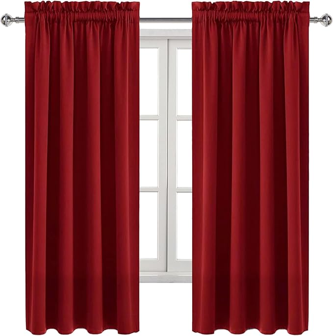 DWCN Burgundy Room Darkening Blackout Curtains - Thermal Insulated Privacy Energy Saving Window Curtain Drapes 38 x 63 inch Length, Set of 2 Bedroom Living Room Curtains