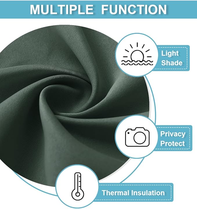 RYB HOME Blackout Privacy Bathroom Window Curtains, Short Thermal Insulated Heat Blocking Privacy Rod Pocket Half Window Curtain Tiers for Nursery Bedroom, Width 42 by Length 30, Dark Green, 2 Panels