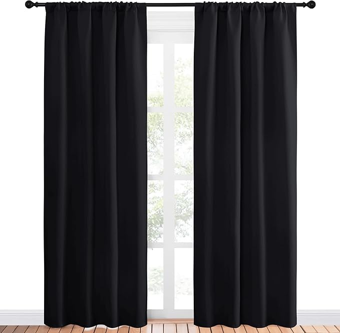 NICETOWN Living Room Blackout Shades - All Season Rod Pocket Thermal Insulated Solid Blackout Curtains/Drapes for Living Room (Set of 2, 42 inches by 84 Inch, Black)