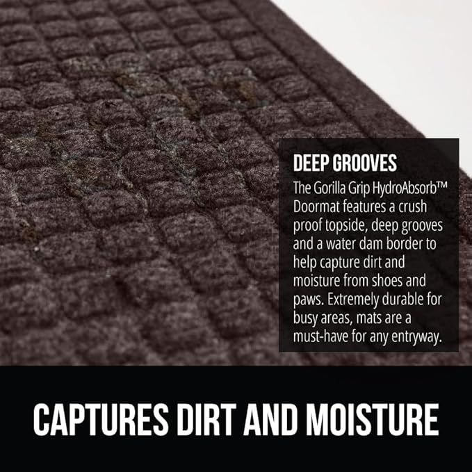 GORILLA GRIP® Ultra Absorbent Front Door Mat Outside Entrance, Traps Dirt and Moisture, HydroABSORB Indoor Outdoor Doormat Holds Up to 1.7 Cups Water, Stain and Fade Resistant Welcome Mat 29x17 Coffee