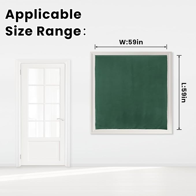 Blackout Curtains for Bedroom Stick On Curtains Window Shades Pull Down Blackout Window Cover No Drillng Self Adhesive Curtains No Rod Small Curtain, 59" W X 59" L, Dark Green, 1 Panel