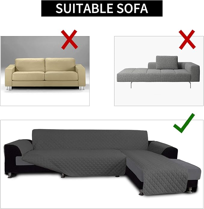 Easy-Going Sectional Couch Covers for Dogs L Shape Sofa Cover Reversible Sofa Slipcover Chaise Lounge Cover Furniture Protector Cover for Pets Dog Cat (Small, Dark Gray/Dark Gray)