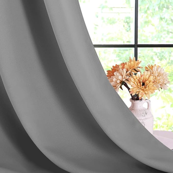 NICETOWN Blackout Window Curtains & Drapes 70" Long, 2 Panels, 34 inch, Silver Grey, Grommet Top Room Darkening Thermal Insulated for Bedroom/Living Room