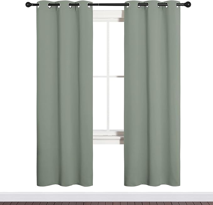 NICETOWN Bedroom Curtain Panels Blackout Draperies, Thermal Insulated Solid Grommet Blackout Curtains/Drapes (Greyish Green, 1 Pair, 34 by 72-inch)