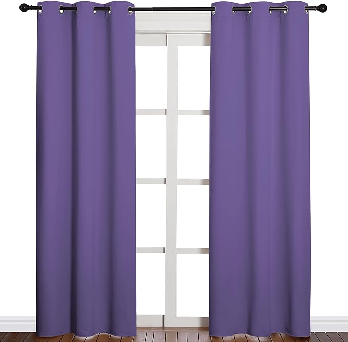 NICETOWN 84 inches Blackout Curtains for Office and Theater, Thermal Insulated Solid Grommet Drapes for Living Room (Lilac Purple, 1 Pair, 42 inches Wide)