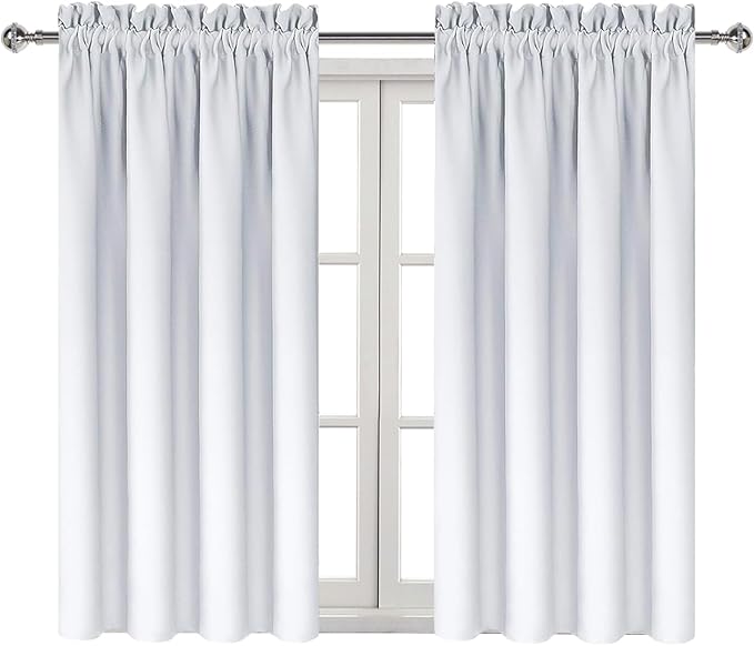 DWCN Greyish White Blackout Curtains for Bedroom –Rod Pocket Thermal Insulated Room Darkening Drapes for Living Room, W 42 x L 54 Inch, 2 Panels