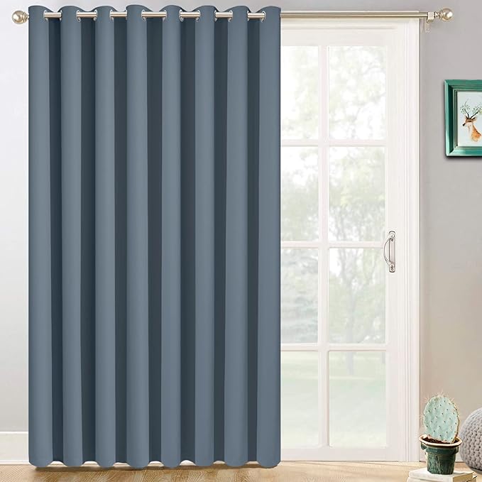 Yakamok 100% Blackout Extra Wide Thermal Insulated Curtains, Total Shade Patio Door Curtain, Full Light Shading Sliding Door Drape Room Divider Room Kids Nursery, Stone Blue, W100 x L96, 1 Panel