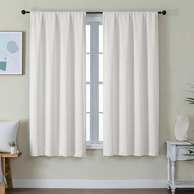 Simplebrand Ava Light Beige Light Filtering Curtains for Bedroom 63 Inch Length 2 Panels Set, Privacy Thermal Insulated Rod Pocket Door Window Curtains for Patio French Door Front Door, W40 x L63 Inch