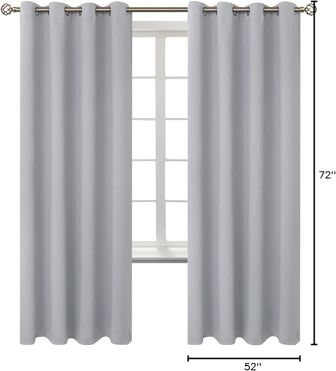 BGment Room Darkening Curtains 72 Inches Long - Grommet Thermal Insulated Drapes Window Treatment Curtains for Bedroom, 2 Panels, 52 x 72 Inch, Light Grey