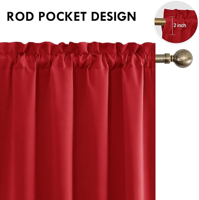 DWCN Blackout Curtains for Living Room Thermal Insulated, Energy Saving & Noise Reducing Bedroom Curtains, Red, W 70x L 84 Inch, Set of 2 Rod Pocket Curtain Panels