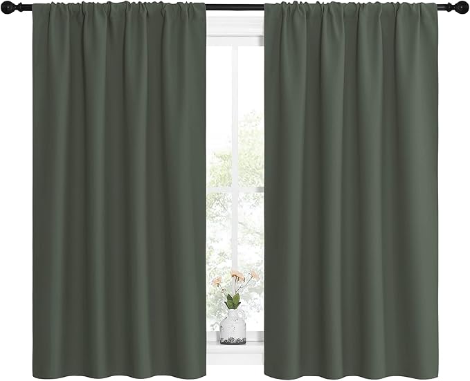 NICETOWN Bedroom Curtains Blackout Draperies - All Season Thermal Insulated Solid Rod Pocket Top Blackout Curtains/Drapes for Kid's Room (Dark Mallard, 1 Pair, 42 x 54 Inch)