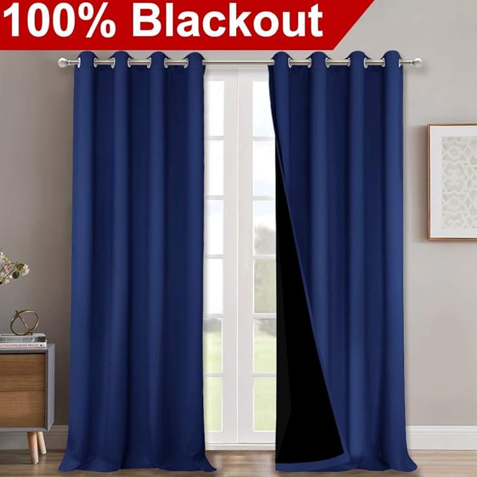 NICETOWN 100% Blackout Curtains 108 inches Long, Noise Reduction Window Treatment Curtains, Thermal Insulated Energy Smart Drapes and Draperies for Apartment Decor, Royal Blue, Set of 2, 52 inches W