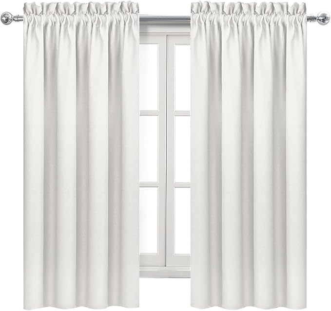 DWCN Blackout Curtains Thermal Insulated, Energy Saving & Noise Reducing Bedroom and Living Room Curtains, Ivory, W 38x L 63 Inch, Set of 2 Rod Pocket Curtain Panels