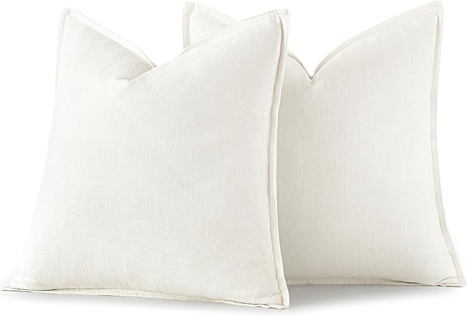 MIULEE Decorative Linen Euro Sham Pillow Covers 28x28 Inch Cream White Boho FarmhouseNeutral Couch Throw Pillows for Bed Pack of 2 Accent Modern Pillowcase Sofa Livingroom Home Decor