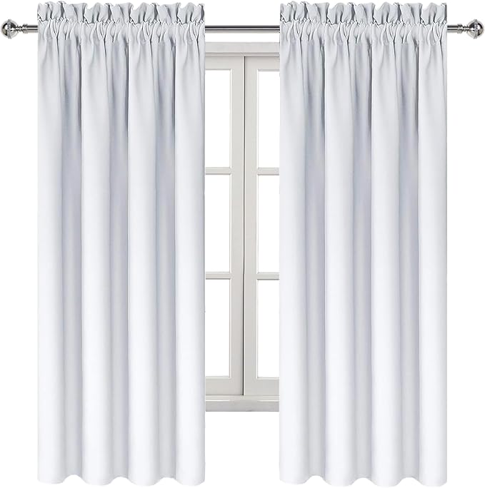 DWCN Blackout Curtains – Thermal Insulated, Energy Saving & Noise Reducing Bedroom and Living Room Curtains, Greyish White, W 42x L 63 Inch, Set of 2 Rod Pocket Curtain Panels
